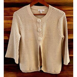 JM Collection Beige Cardigan Sweater Sz M Textured Knit  With Button Closure